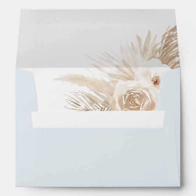 Blue Boho Pampas Grass Boy Baby Shower Envelope (Back (Bottom))
