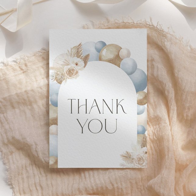 Blue Boho Pampas Grass Boy Baby Shower Thank You Card (Creator Uploaded)