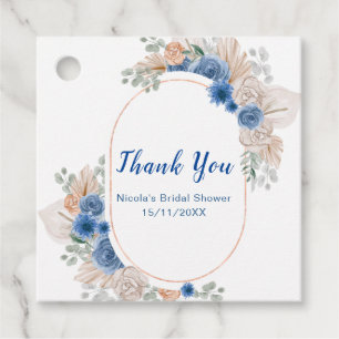Blue Boho Pampas Grass Bridal Shower Favour Tags