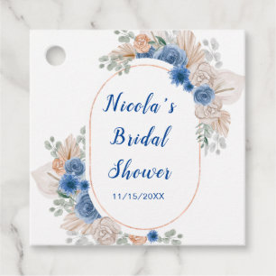 Blue Boho Pampas Grass Bridal Shower Favour Tags