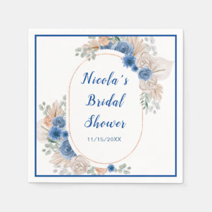 Blue Boho Pampas Grass Bridal Shower Napkin