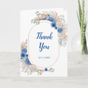 Blue Boho Pampas Grass Bridal Shower Thank You Card