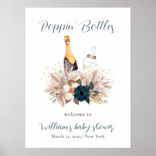 Blue Boho Poppin Champagne Baby Shower Welcome Poster