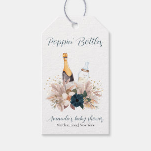 Blue Boho Poppin Champagne Bottles Baby Shower  Gift Tags