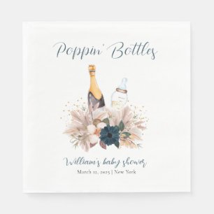 Blue Boho Poppin Champagne Bottles Baby Shower  Napkin