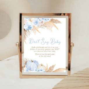 Blue Boho Pumpkin Baby Shower Don't Say Baby Poster