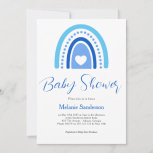 Blue Boho Rainbow Baby Shower Invitation