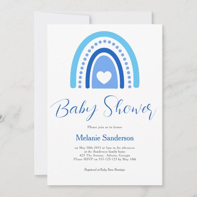 Blue Boho Rainbow Baby Shower Invitation (Front)