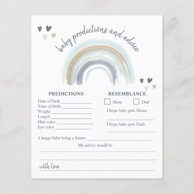 Blue Boho Rainbow Baby Shower  Prediction Game (Front)