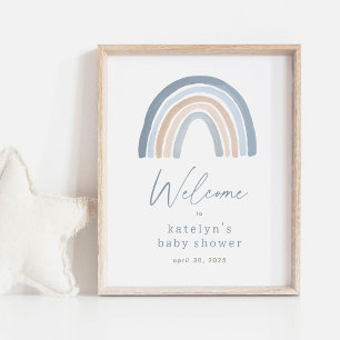 Blue Boho Rainbow Baby Shower Welcome Sign