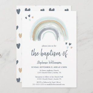  Blue Boho Rainbow Baptism Invitation