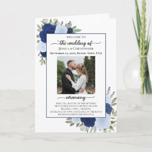 Blue Boho Roses Ceremony & Reception Wedding Program