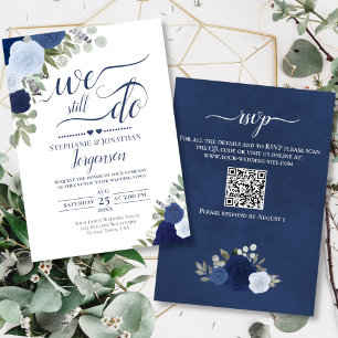 Blue Boho Roses We Still Do Vow Renewal QR Code Invitation