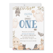 Blue Boho Spooky One 1st Birthday Cute Ghost