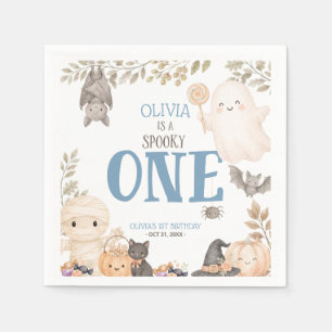 Blue Boho Spooky One 1st Birthday Cute Ghost Napkin