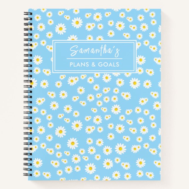 Blue Boho Spring Daisies Pattern Notebook (Front)