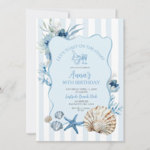 Blue Boho Summer Coastal Birthday Party Invitation