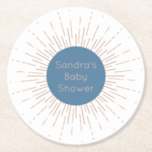 Blue Boho Sun Round Paper Coaster