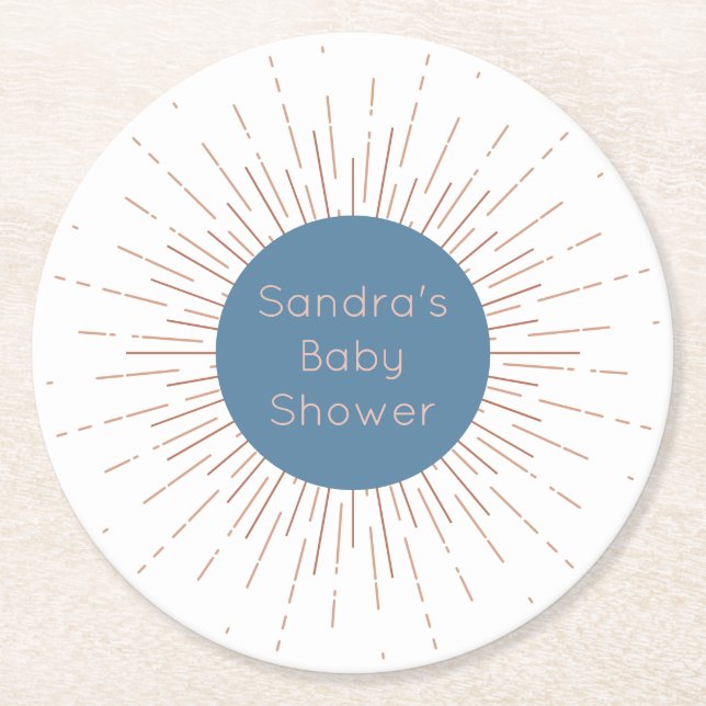 Blue Boho Sun Round Paper Coaster (Front)