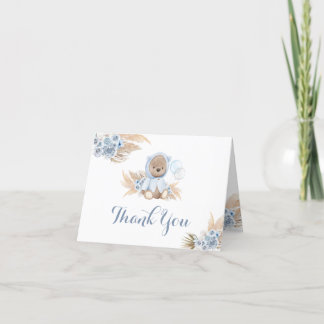 Blue Boho Teddy Bear Folded Thank You Card