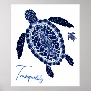 Blue Boho Tranquillity Sea Turtle Family Poster
