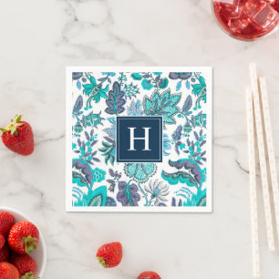 Blue Boho Vintage Floral Monogrammed Napkin