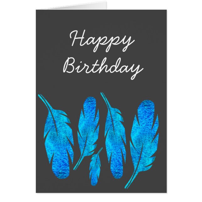 Blue boho watercolor feather art (Front)