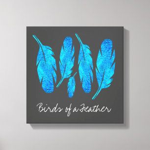 Blue boho watercolor feather art canvas print