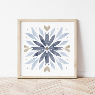 Blue Boho Watercolor Mandala Art Poster