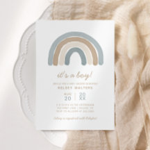Blue Boho Watercolor Rainbow Boy Baby Shower