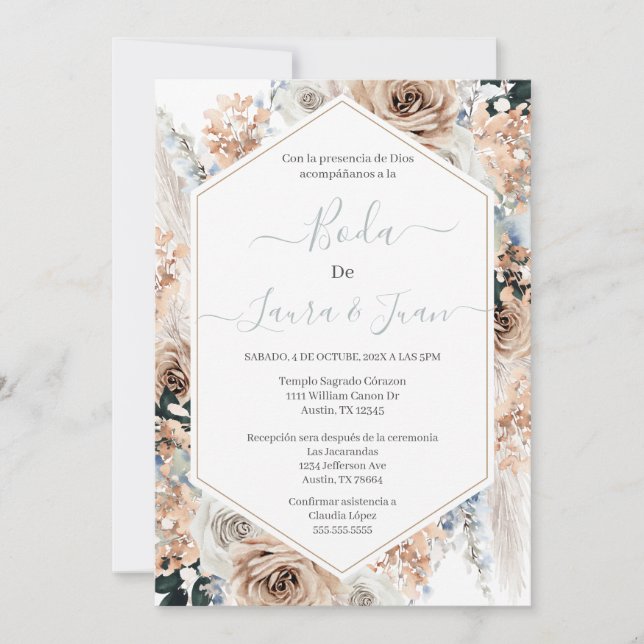 Blue boho wedding invitation (Front)