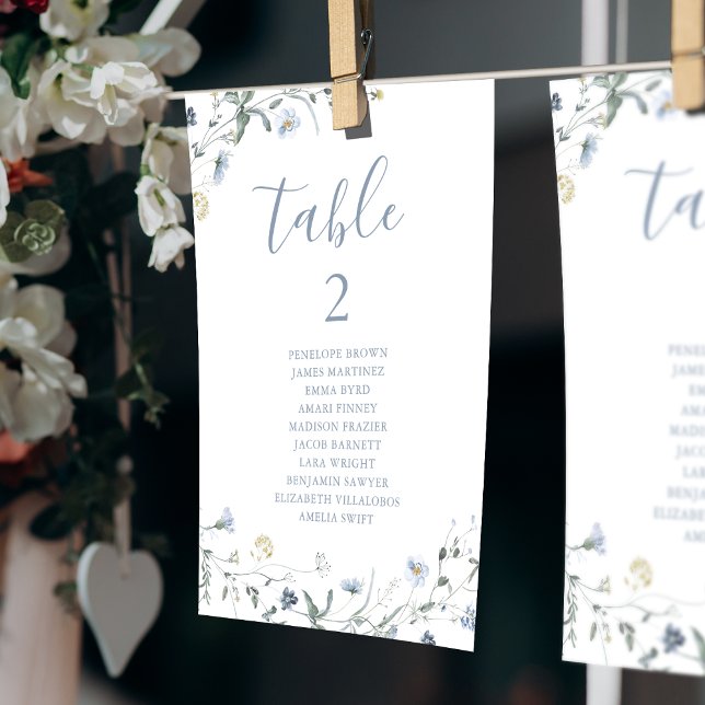 Blue Boho Wildflower table number seating chart (Blue Boho Wildflower table number seating chart)