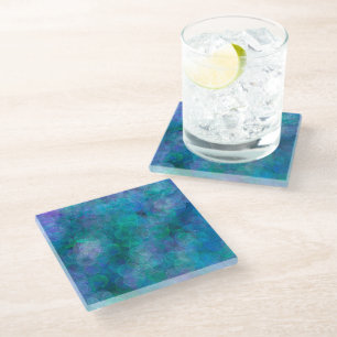 Blue Bokeh Abstract Digital Art  Glass Coaster