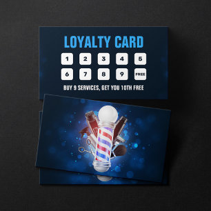 Blue Bokeh Barber Shop Pole Hair Stylist Scissors Loyalty Card