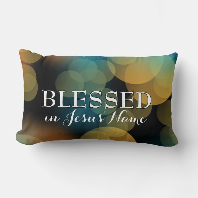 BLUE BOKEH | Blessed in Jesus' Name | Custom Lumbar Cushion (Front)
