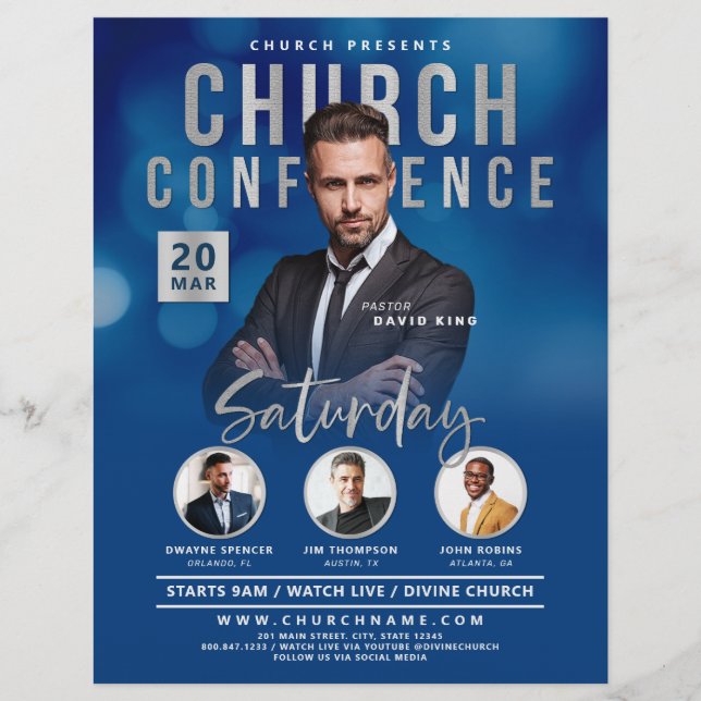 Blue Bokeh Church Conference Service Event Flyer (Front)