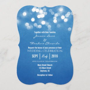 Blue Bokeh Glitter Lights Wedding Invitation