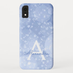Blue Bokeh Glitter Sparkly Monogram iPhone XR Case