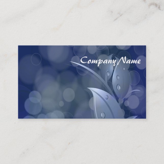 Blue Bokeh Leaves Business Card (Front)