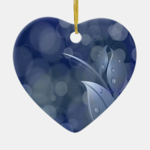 Blue Bokeh Leaves Ceramic Ornament