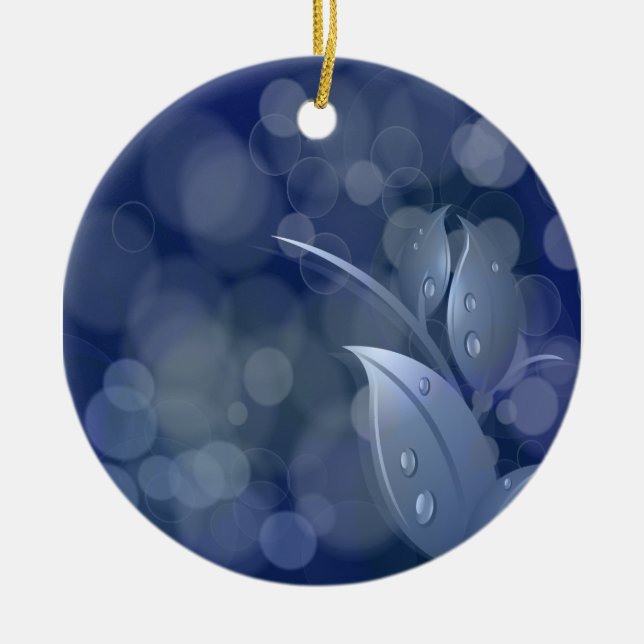Blue Bokeh Leaves Ceramic Tree Decoration (Front)