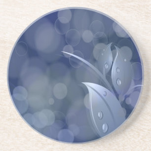 Blue Bokeh Leaves Coaster
