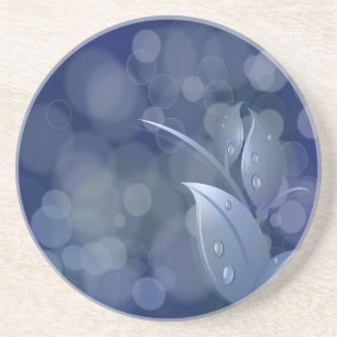 Blue Bokeh Leaves Coaster