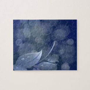 Blue Bokeh Leaves Jigsaw Puzzle