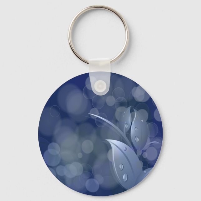 Blue Bokeh Leaves Key Ring (Front)