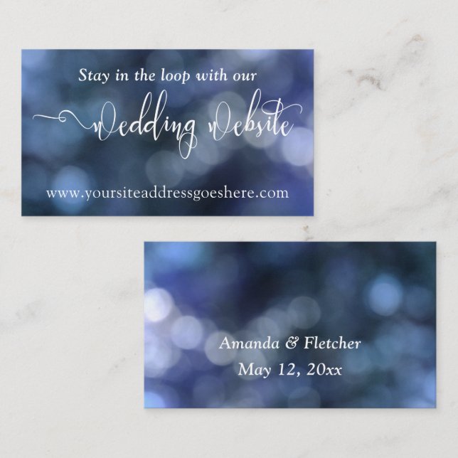 Blue Bokeh Light 32 Wedding Website Address Enclosure Card (Front/Back)