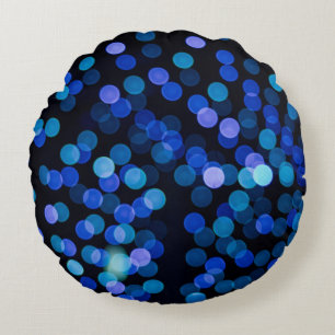 Blue bokeh light round cushion