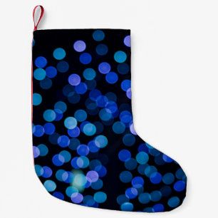 Blue bokeh light small christmas stocking