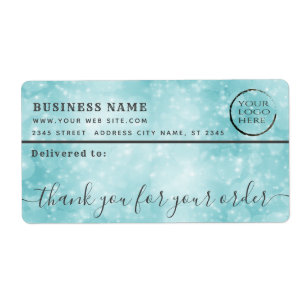 Blue bokeh logo thank you business mailing label
