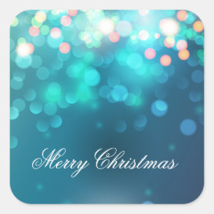 Blue Bokeh Merry Christmas Sticker Seal